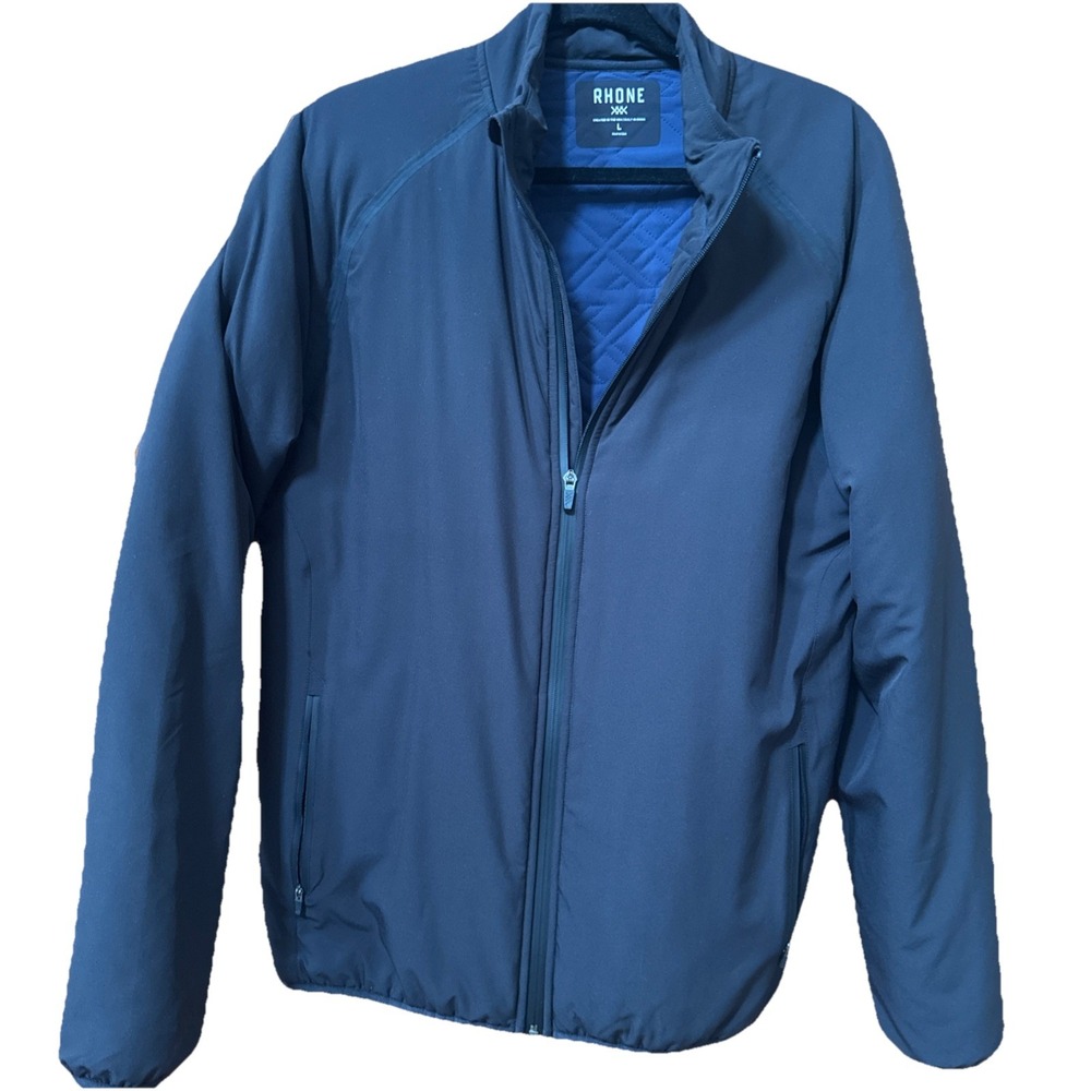 Rhone Jacket Mens Large Black Blue Midtown Full Zip Quilted Golf Windbreaker